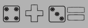 Två tärningar samt ett plustecken på bild, den ena visar fyra prickar och den andra visar tre